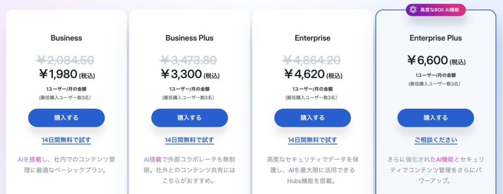 Boxの料金プラン