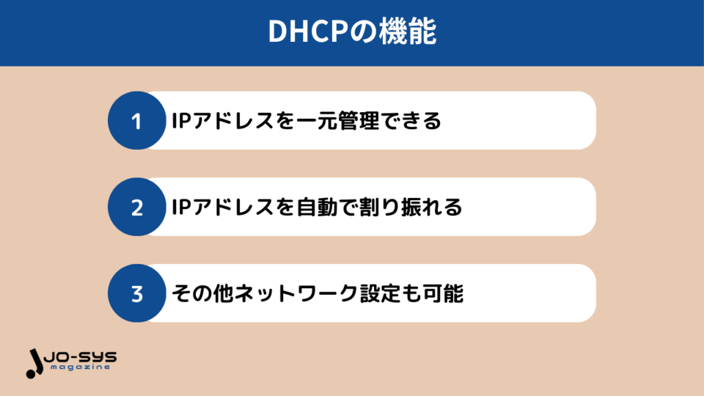 DHCPの主な機能の画像