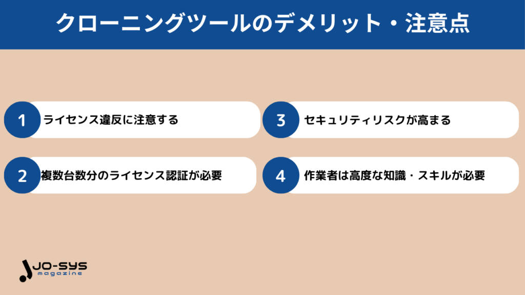 クローニングツールのデメリット・注意点