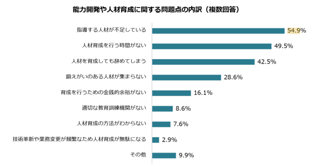 能力開発や人材育成に関する問題点の内訳