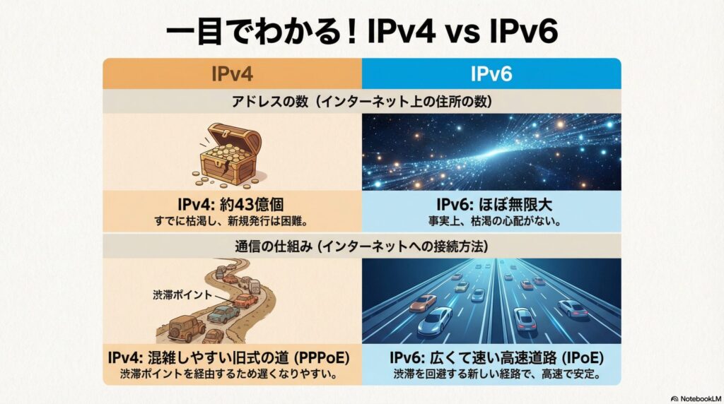 IPv6とIPv4の主な違い
