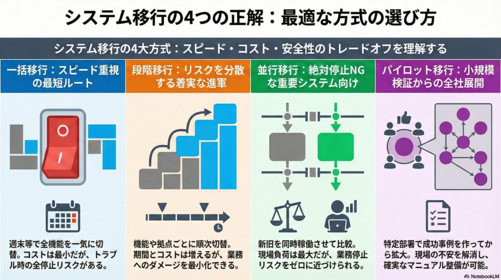 リプレースを実施する4つの方式と、選定基準となるメリット・デメリット