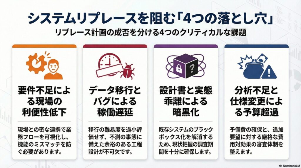 リプレース計画を阻む4つの主な課題の画像