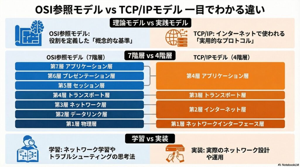 OSI参照モデルとTCP/IPとの違い