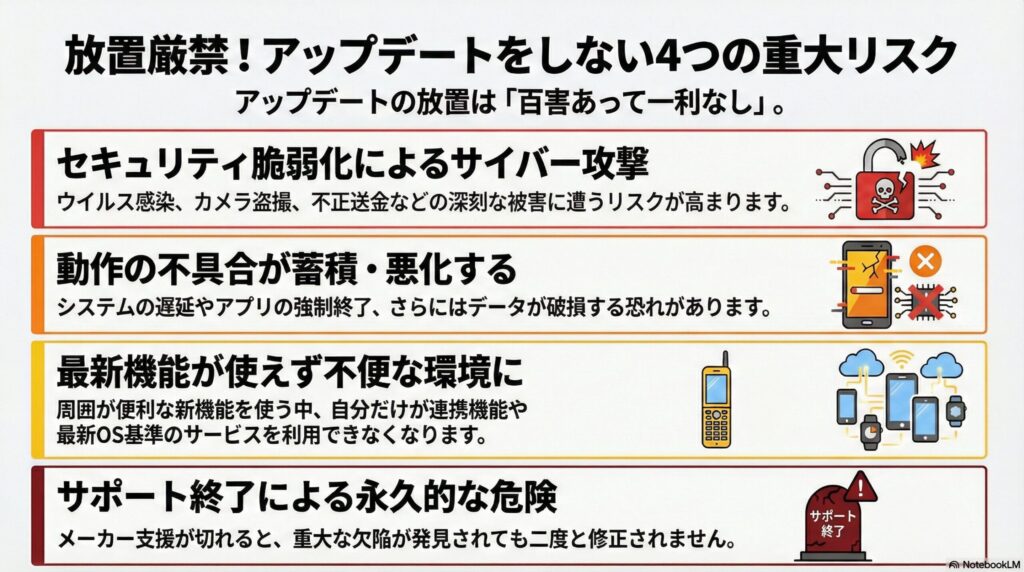 アップデートを放置した場合のリスクの画像
