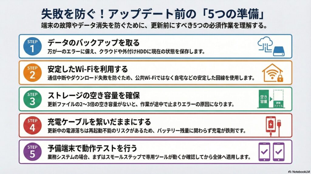 アップデートを安全に実施するための事前準備の画像