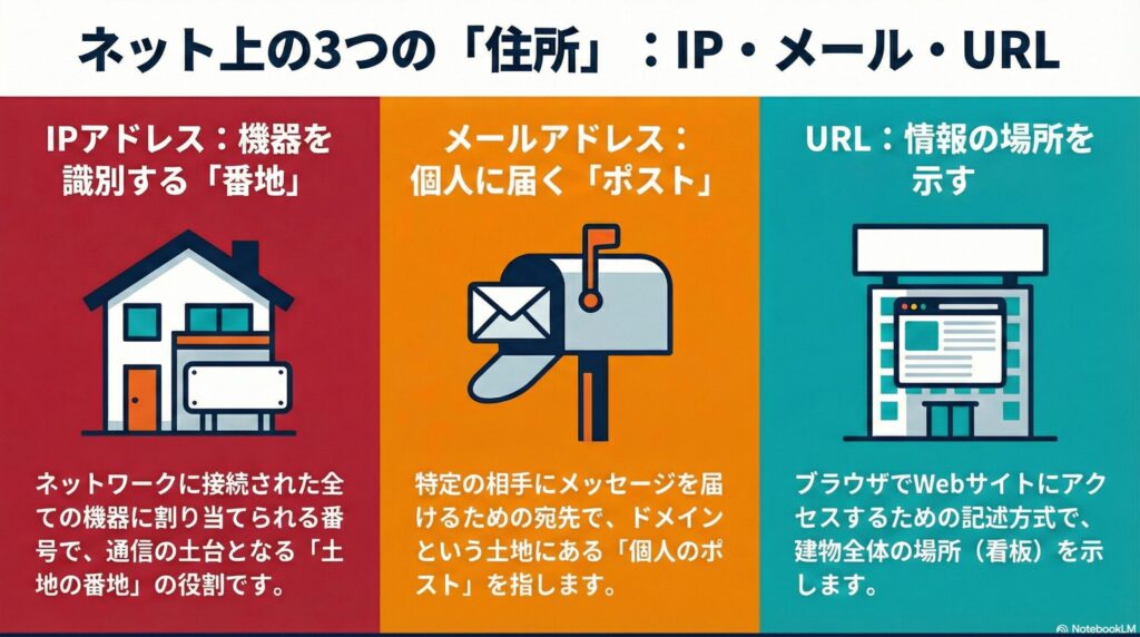 インターネットで使用される主要アドレスの画像