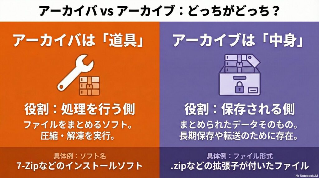 アーカイバとアーカイブの違いの画像