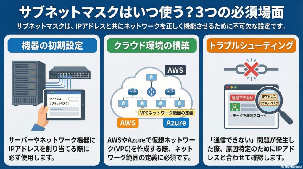 サブネットマスクはどのような画面で使用するかの画像