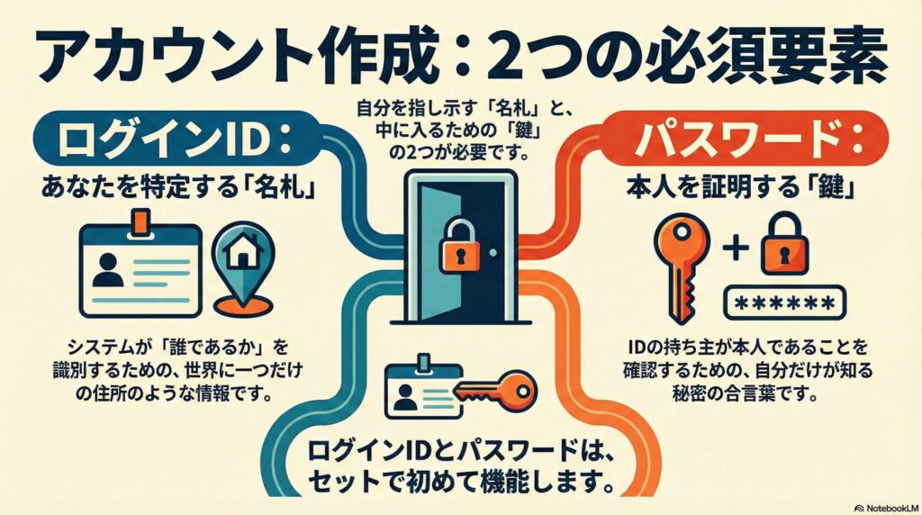 アカウント作成に欠かせない2つの基本要素の画像