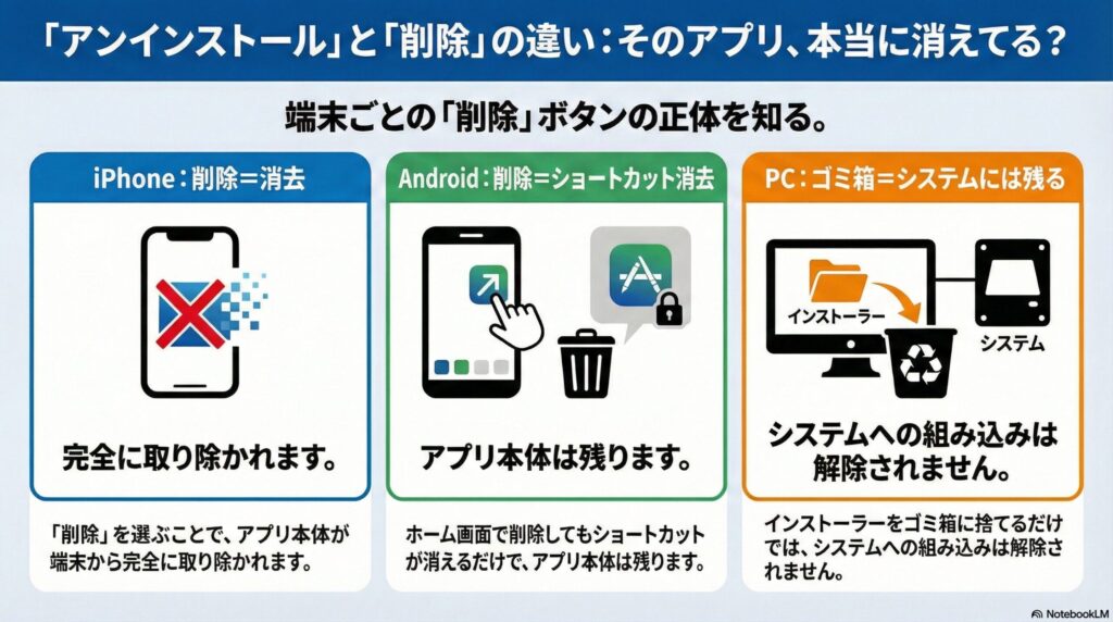 アンインストールと削除の違いの画像