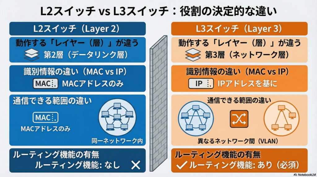 L3スイッチとL2スイッチの違いの画像