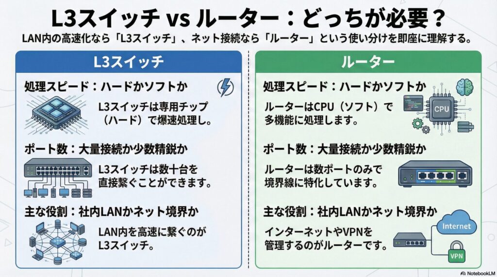 L3スイッチとルーターの違いの画像