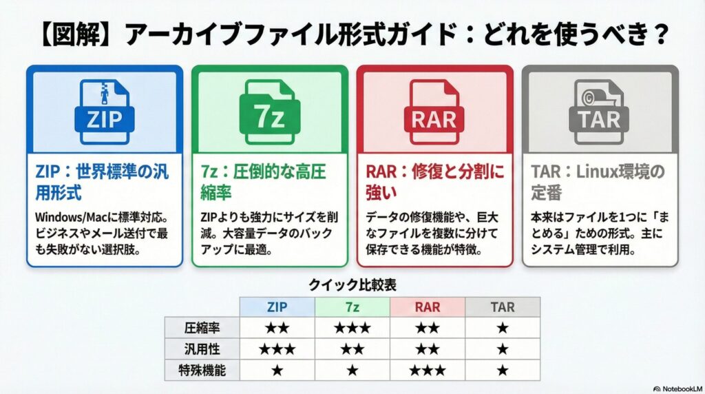 アーカイブファイルの種類の画像