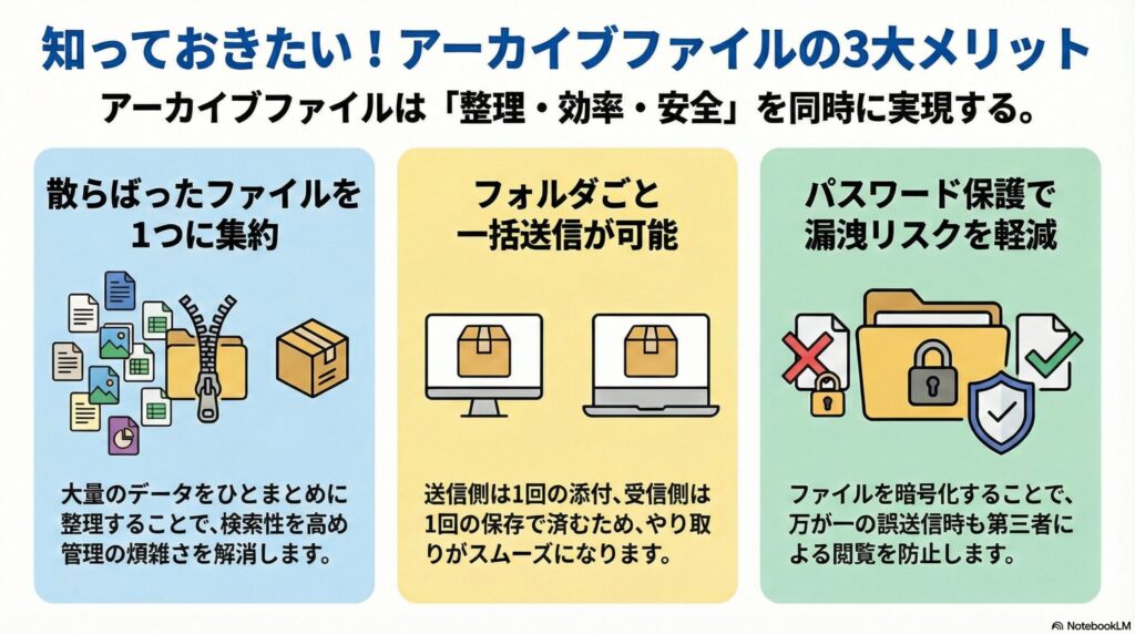 アーカイブファイルの特徴やメリットの画像
