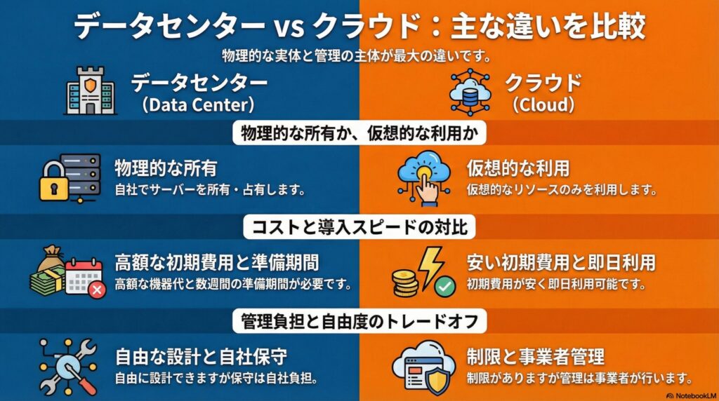 データセンターとクラウドの違いの画像