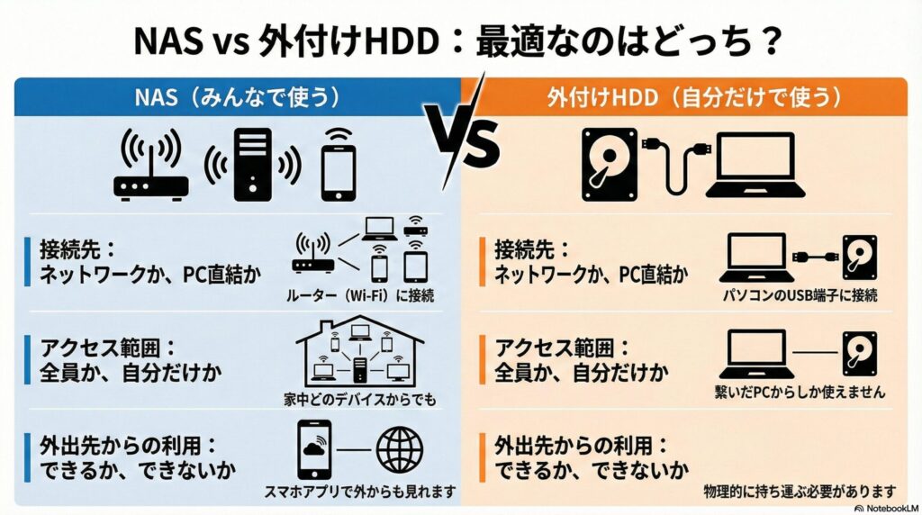 NASと外付けHDDの違いの画像