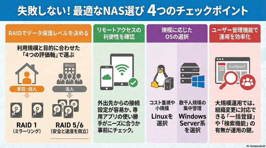 自社・家庭に最適なNASを選ぶための4つのチェックポイントの画像