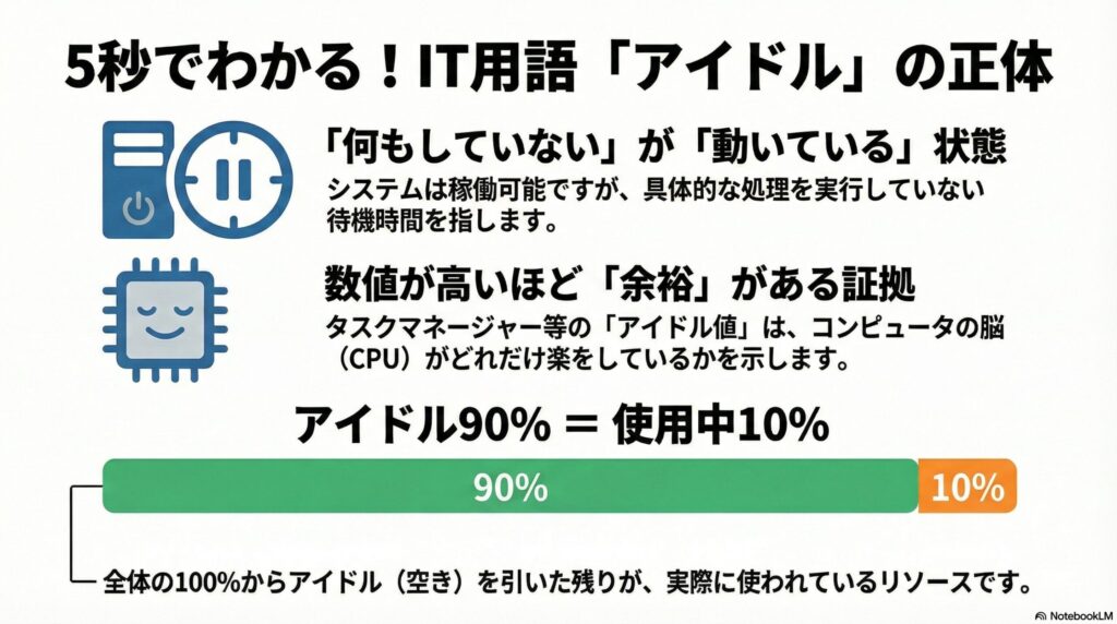 アイドルとはシステムが稼働可能だが何も処理していない待機状態の画像