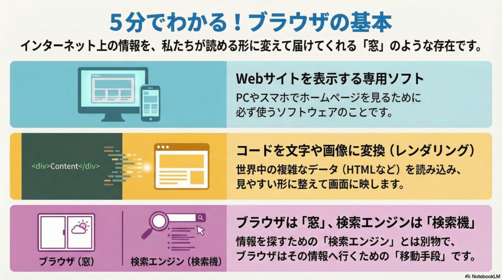 ブラウザとは「Webサイトを表示するためのソフト」のことの画像