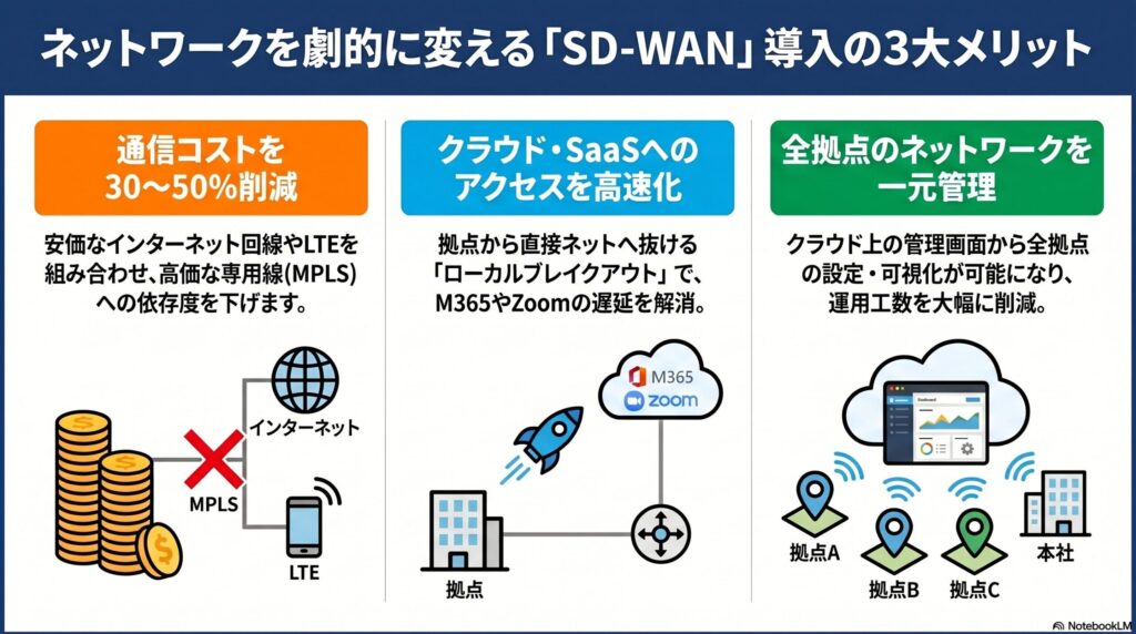 SD-WAN導入の主なメリットの画像