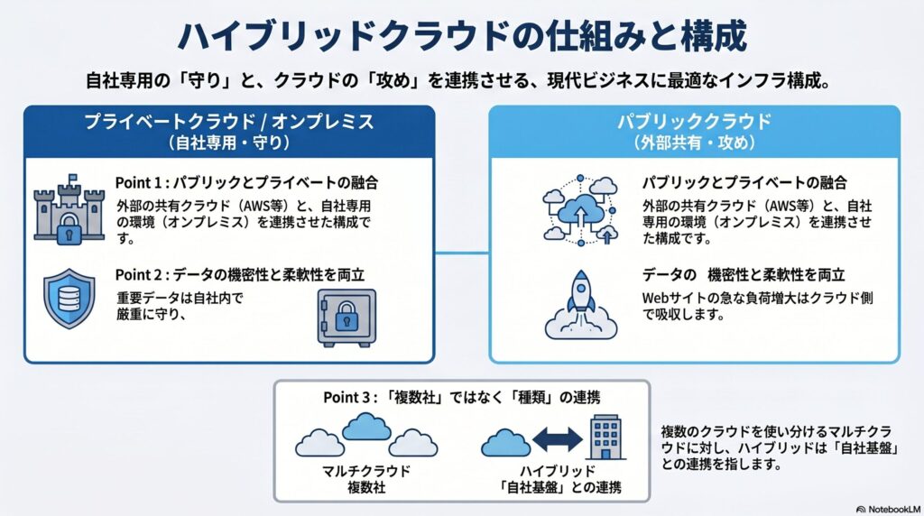 ハイブリッドクラウドの仕組みとアーキテクチャの画像